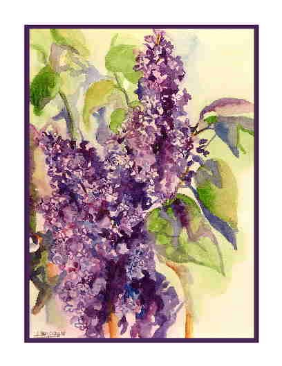 Watercolor Purple Lilacs Greeting Note Cards Notecards Set of Eight