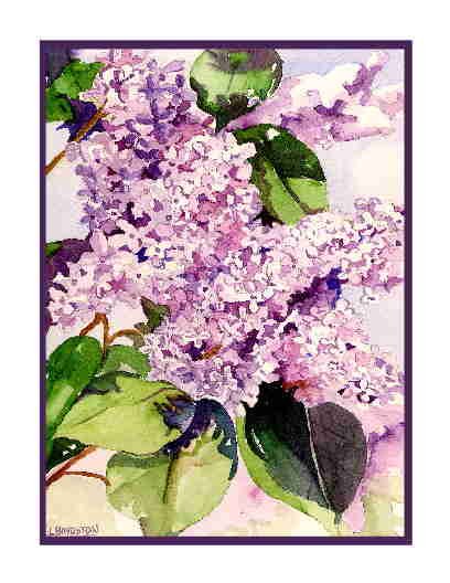 Set of Eight Watercolor Lilac Greeting Notecards Note Cards