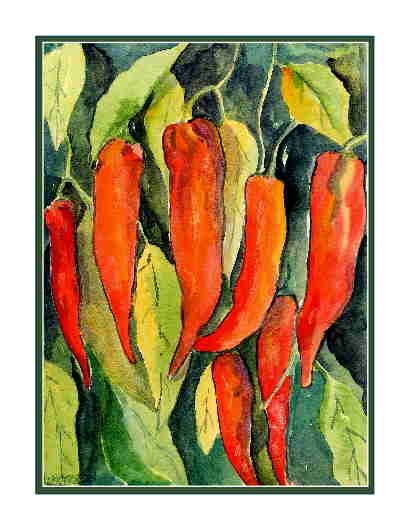 Set of Eight Watercolor Red Chili Peppers Greeting Notecards Note Cards