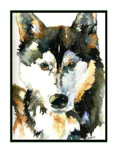 Set of Eight Watercolor For the Love of Huskies Greeting Notecards Note Cards