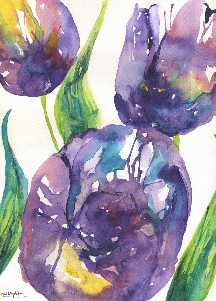 Original Watercolor and Ink Abstract Tulips Painting
