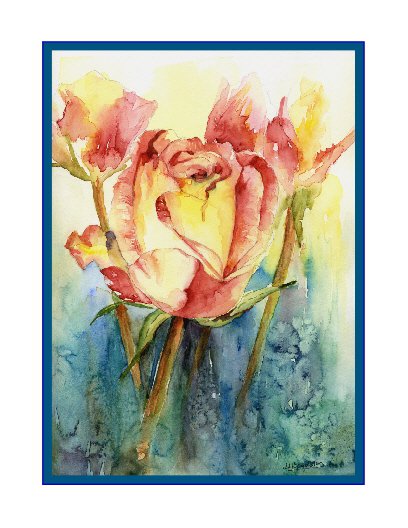 8 Watercolor Yellow Rose Notecards Note Cards