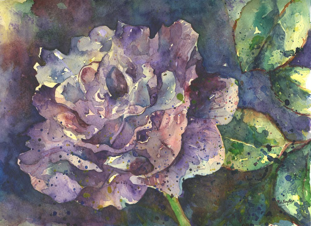 Original Watercolor Purple Rose Painting