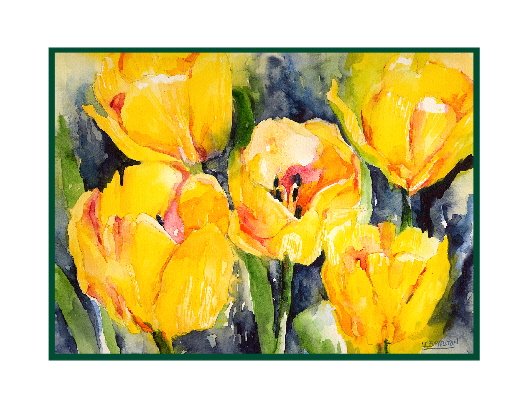 8 Watercolor Yellow Tulip Note Cards Notecards