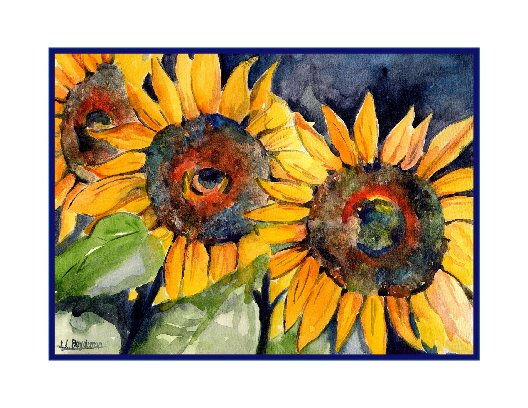 8 Watercolor Three Sunflower Note Cards Notecards