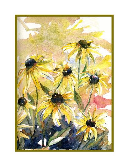 Set of Eight Yellow Cone Flowers Note Cards
