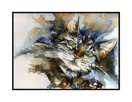 Watercolor Green-Eyed Tiger Cat Note Cards