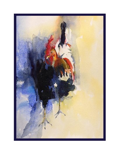 Abstract Rooster Watercolor Note Cards