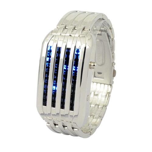 (FREE SHIPPING WITH TRACKING) Silver Mens Meteor Shower 44 Blue LED Wrist Watch