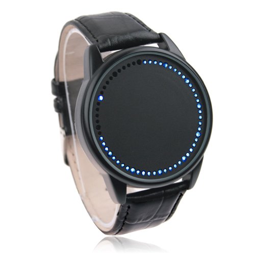 NEW Blue & White Touch Screen Black Leather LED Watch