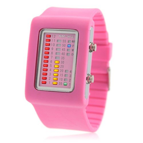 11 COLOR CHOICE - Womens Binary Silicon LED NEON Wrist Watch ( Pink )