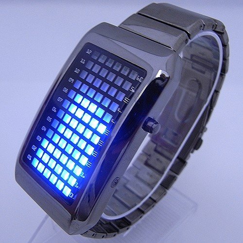 Ladies OR Mens Digital Binary Stainless Steel 72 Blue LED Watch
