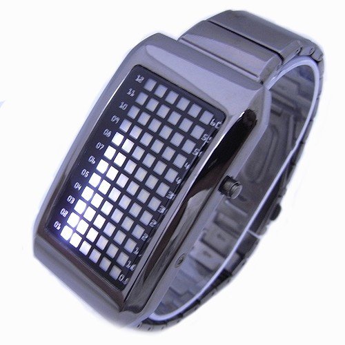 (FREE SHIPPING WITH TRACKING) Stainless Steel Digital Binary Mens White LED Watch