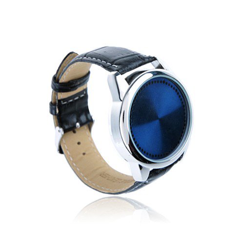 NEW 2013 Blue & Silver Touch Screen Black Leather LED Watch