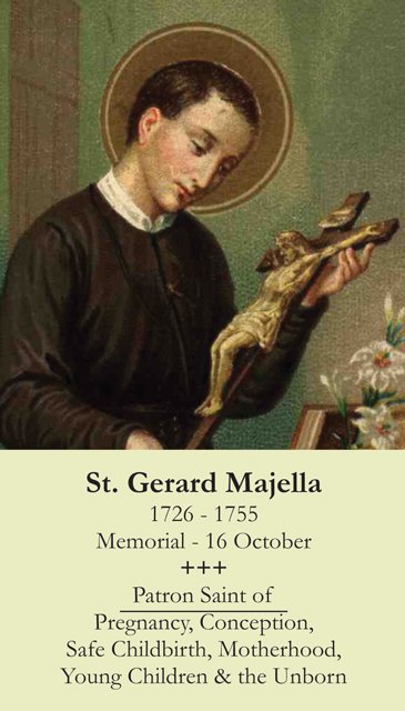 St. Gerard *Patron of Pregnancy/Motherhood* Holy Card PC#326