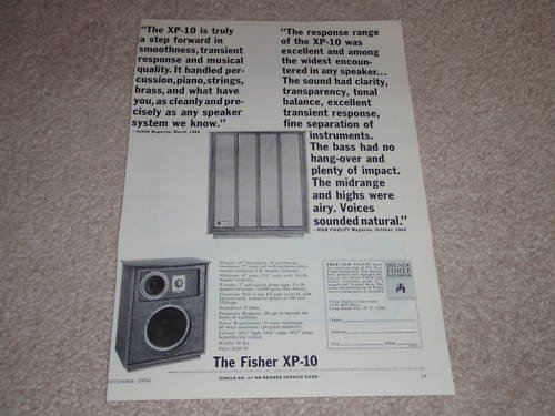Fisher XP-10 Speaker Ad, Specs, Article, 1964