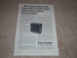 Fisher XP-15 Speaker AD, Article, 1966, Specs, RARE!