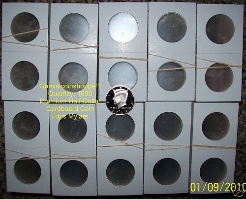 1000 2x2 Cardboard MYLAR COIN FLIPS (HALF DOLLAR) Suppl