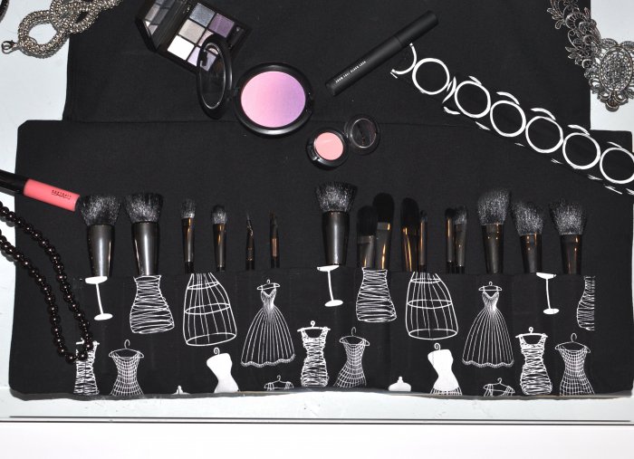 Makeup Brush Holder Roll ~ CLASSY BLACK W DRESS XL Size