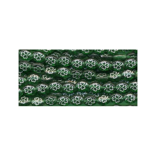 25 Irish Green w/Silver Outline Shamrock Czech Glass Beads
