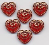 Siam Red w Gold Inlay Hearts Valentine Day Glass Beads