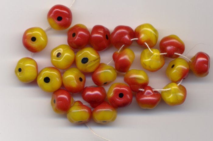 Red w Yellow Apples Glass Fruit Beads Czech 12