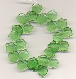 Peridot Green Czech Glass Leaves Beads Vintage Style