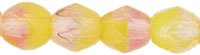 4mm Sunny Yellow Pink Crystal Czech Fire Polish Hurricane Glass Beads