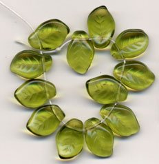 25 OLIVE GREEN CZECH GLASS LEAVES Beads