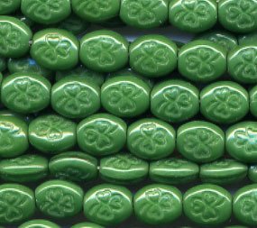 St Patrick's Day Irish Green on Green Shamrock Glass Opaque Beads 25