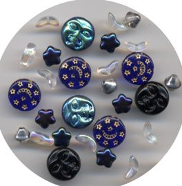 Moon Face, Stars, Planet Glass Bead Mix 28