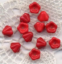 Red Opaque Glass trumpet Cup Czech Glass Flower Beads