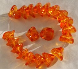 3 Petal Orange Glass Lily Trumpet Flower Beads 12pcs