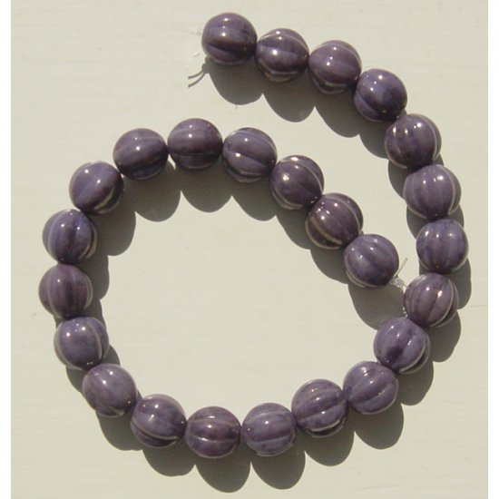 Melon Rounds 8mm Opaque Purple Luster Glass Beads