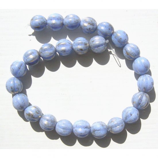 Fluted Melon Rounds 8mm Opaque Periwinkle Blue Luster Glass Beads