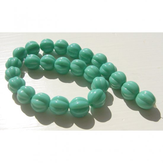 Melon Rounds 8mm Opaque Green Turquoise Glass Beads