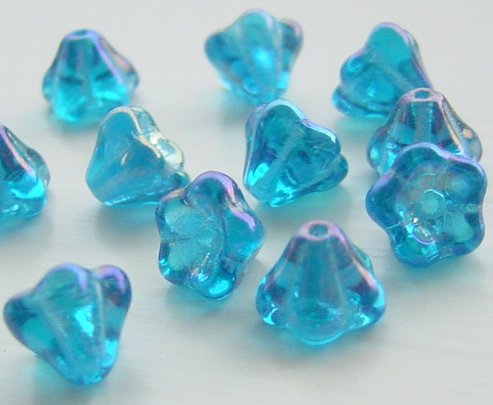 Teal Luster AB Trumpet Shape Glass Flowers Beads New