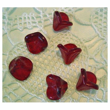 Red Czech 3 Petal Glass Trumpet Flower Beads