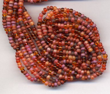 VIBRANT AUTUMN SEED BEADS 6/0 MIX ORANGE BROWNS MAUVE +