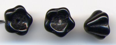 6x8mm Black Opaque Glass Flower Beads Trumpet Cup Shape