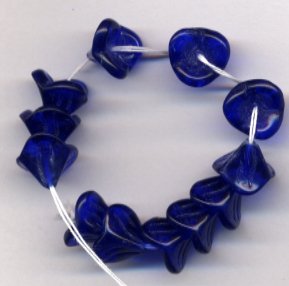Blue Czech 3 Petal Flower Shape Glass Beads