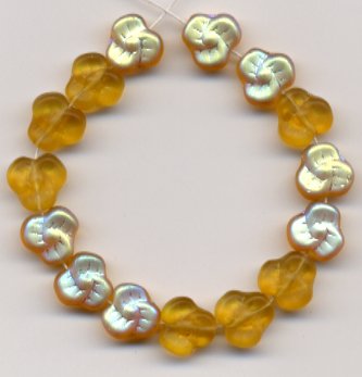 10mm TOPAZ AB 3 PETAL PANSY FLOWER GLASS BEADS