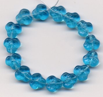 PANSY FLOWER GLASS BEADS 10mm AQUA