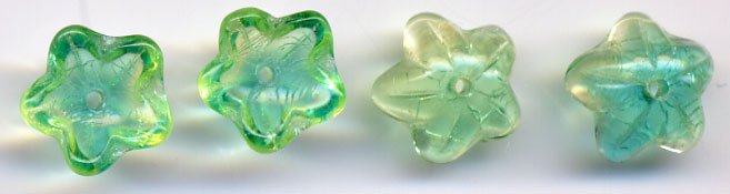 Green/Aqua Czech Star Petal Glass Flower Beads