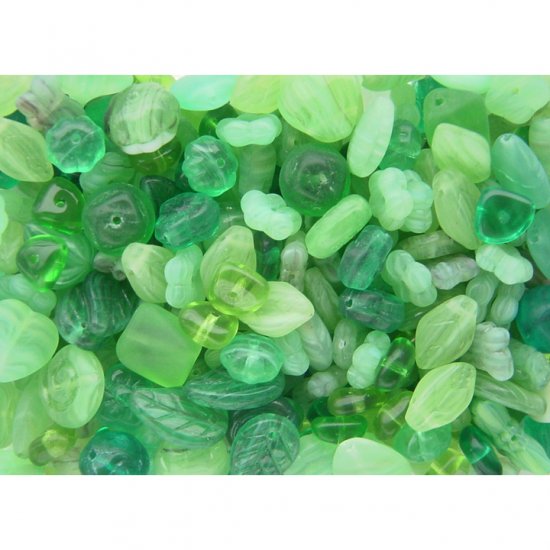 Green Mixed Shape Czech Pressed Beads Cube Butterfly Leaf Flower More