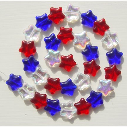 Red White and Blue Star Glass Bead Mix 30 Pcs 4th of July Fun