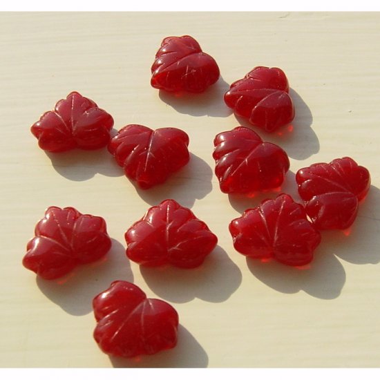 Czech Leaf Beads Cranberry Red Color Glass