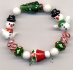 Christmas Holiday Lampwork Beads Santa Stocking Hat, Christmas Tree and Snowman