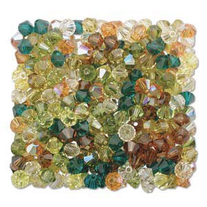 4mm Earth Harvest Swarovski 5301 Bicone Green Gold Orange Brown