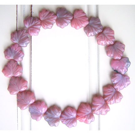Hyacinth Pink Mauve with Lilac Purple swirled in Leaves Beads Czech Glass New 1.50 Postage USA